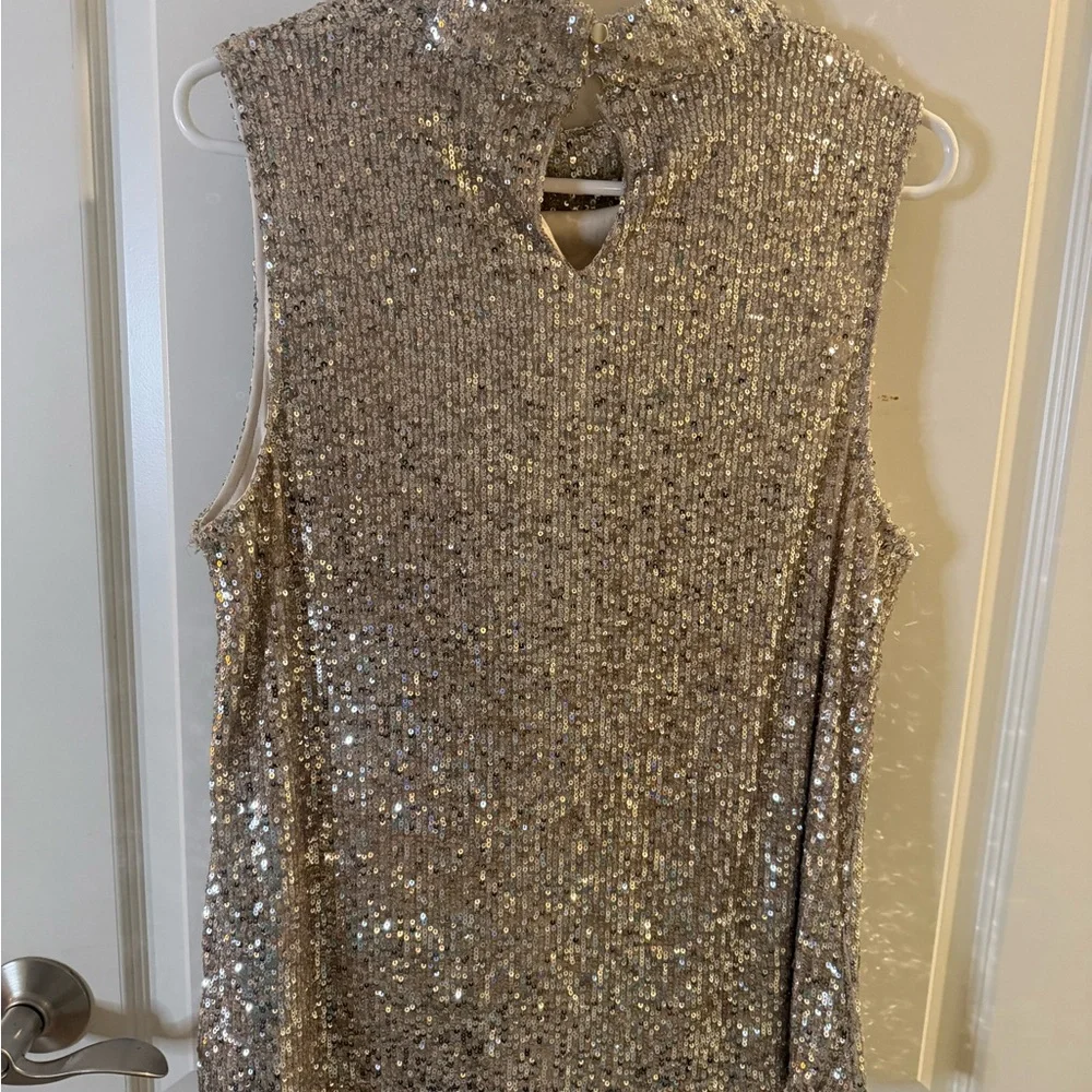NWT Cable & Gauge Champagne Sequin Sleeveless Cowl Neck Tank XL - Picture 6 of 6